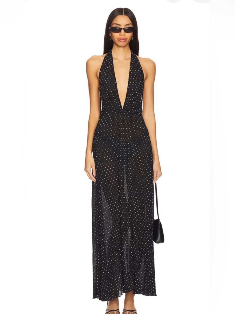 LIONESS District Maxi Halter Dress in Onyx Polka